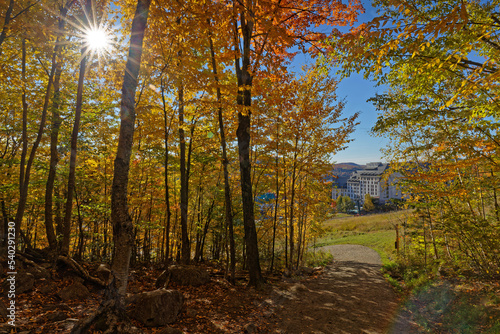 TREMBLANT, CANADA, October 4, 2022 : The village during fall season. Mont Tremblant Ski Resort (commonly referred to as Tremblant) is a year-round resort in the Laurentian Mountains. photo