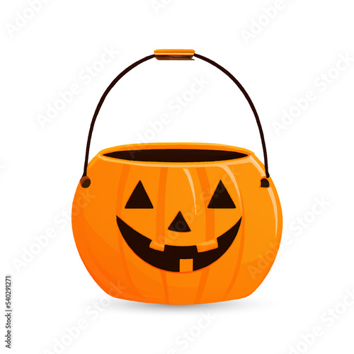 Jack'O pumpkin basket to collect candy on Halloween day,  Concept for Halloween holiday.