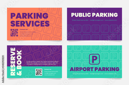 Public parking permit services card set realistic vector illustration. Transportation vehicle pass