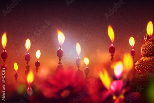  happy diwali backgroundwith hanging lights and diya