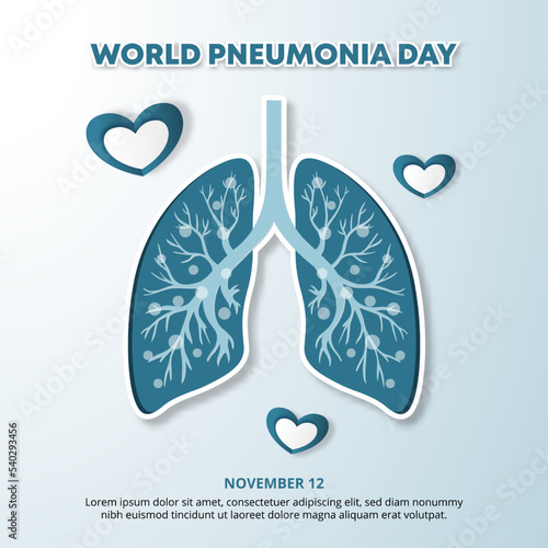 World pneumonia day background with a lung and hearts of care