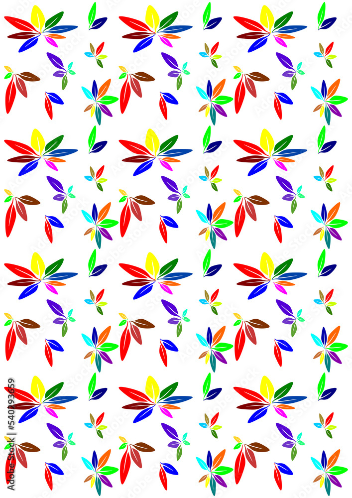 The illustrations and clipart. Abstract image. The colorful leaves of trees on white background, a linear pattern in the portrait view. The illustrations and clipart. Abstract image. The colorful leaves of trees on white background, a linear pattern in the portrait view.