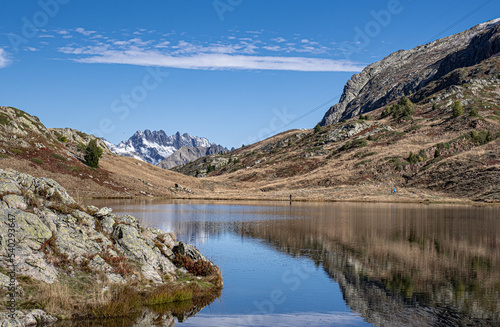 View of Lac (Lake) Besson and Lac (Lake) Rond in Isere, close to Alpe d'Huez ski resort, France