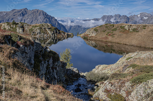 View of Lac (Lake) Noir in Isere, nclose to Alpe d'Huez ski resort, France