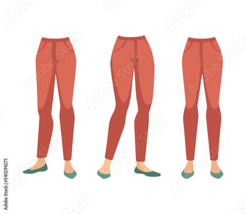 Woman Character Legs in Red Pants as Constructor with Separated Body Part Vector Set