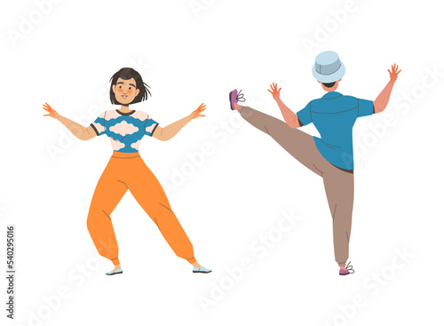 Man and Woman Character Practicing Tai Chi and Qigong Exercise Vector Set