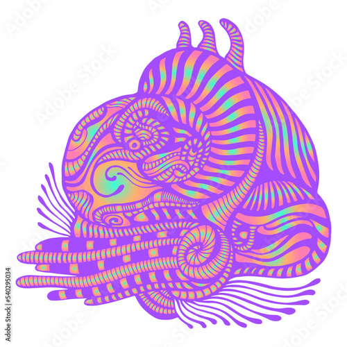 Abstract decorative psychedelic pattern. Template bright neon color bizarre element for design.