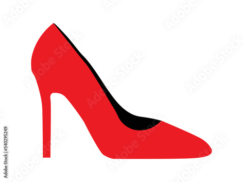 Red high heel shoe isolated on white background vector illustration. Womens red high heel shoes. Sale banner template. Female sexy shoes, patent leather shoes.