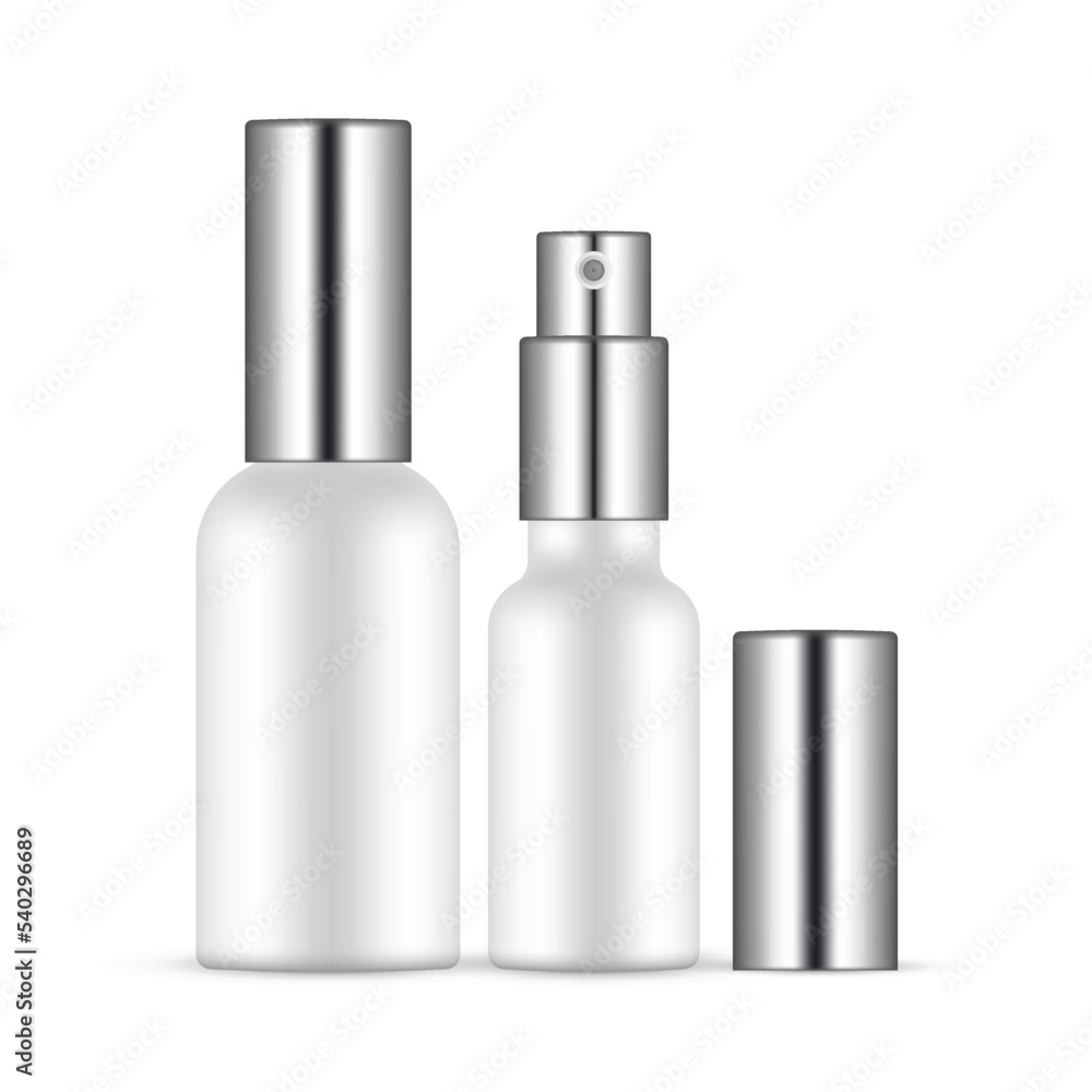 Small Perfume Bottles With Metal Caps, Isolated on White Background. Vector Illustration Small Perfume Bottles With Metal Caps, Isolated on White Background. Vector Illustration