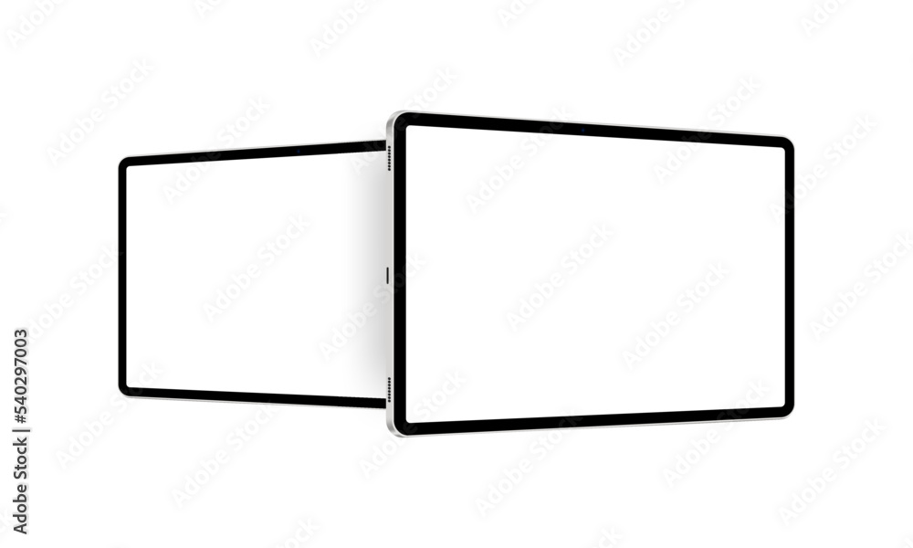 Tablets Mockups with Blank Horizontal Screens, Side Perspective View, Isolated on White Background. Vector Illustration Tablets Mockups with Blank Horizontal Screens, Side Perspective View, Isolated on White Background. Vector Illustration