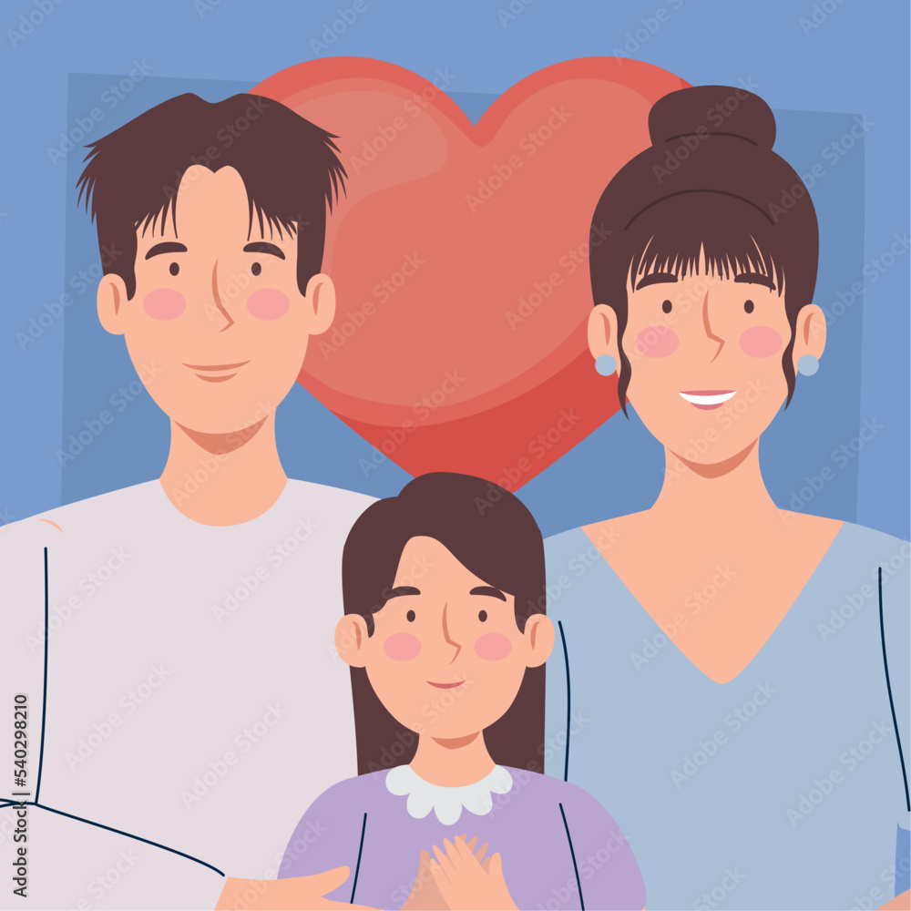Obraz premium korean parents and daughter with heart