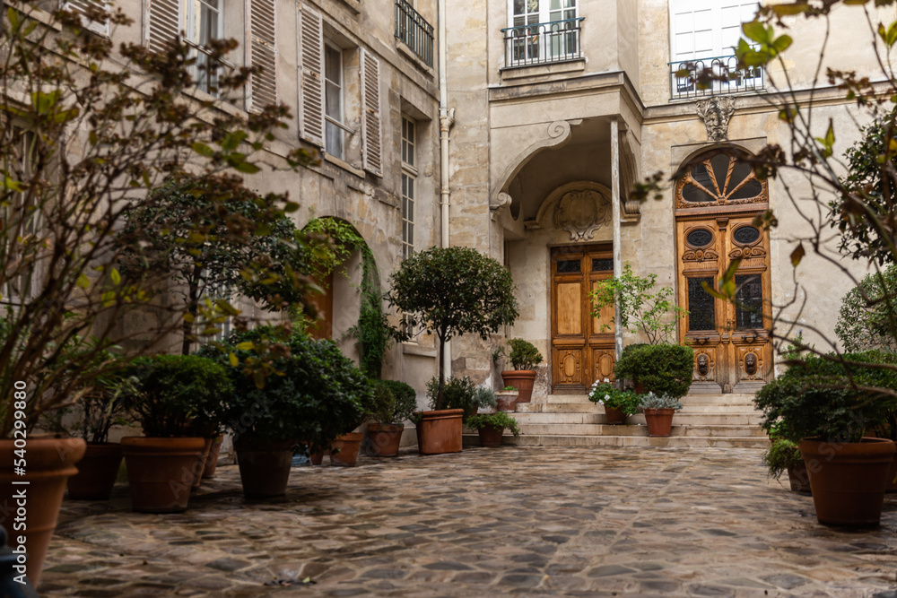 An old courtyard in the center of Paris.