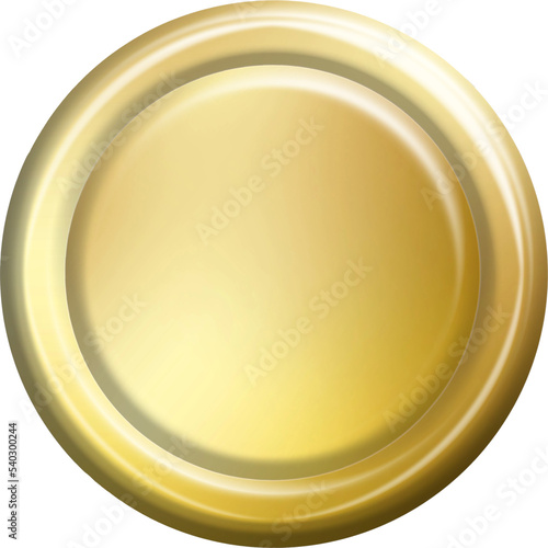 Gold foil texture 3d button stamp, golden elegant shiny metallic certificate sign