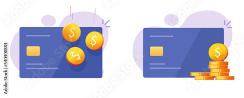 Refund cash back bonus on credit bank card icon vector, reward money points payment, cash back income illustration graphic blue color image