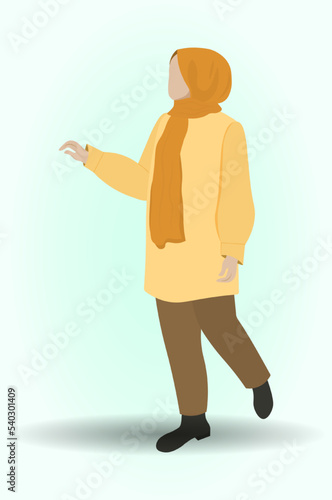 Business woman in orange hijab. Vector illustration of people character.