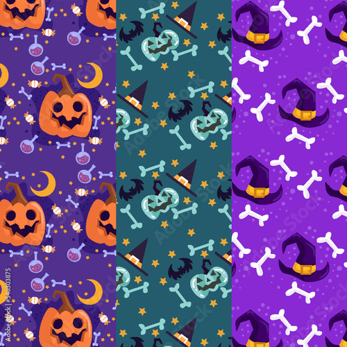 Collection of halloween patterns suitable for wallpaper