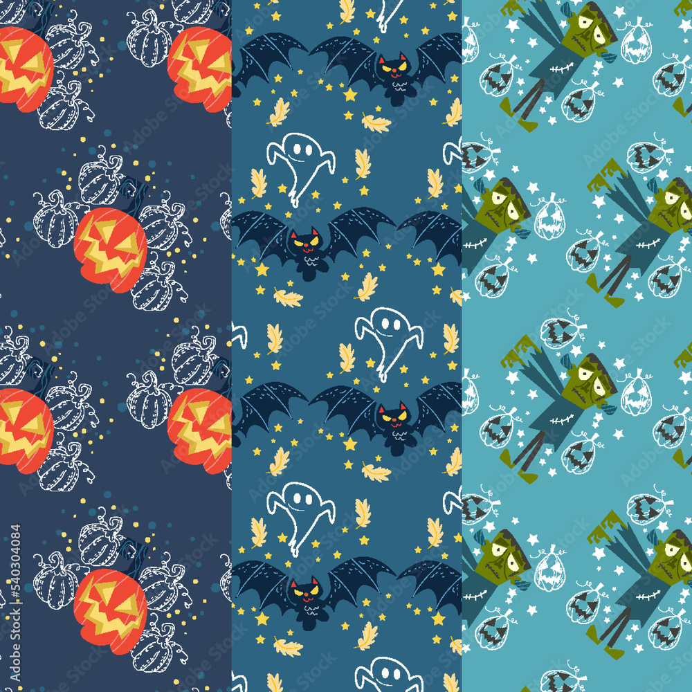 Collection of halloween patterns suitable for wallpaper
