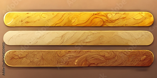 Rectangle buttons with golden, wooden textures for ui game design. 
