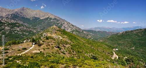 Beautiful mountain landscape with Fort of Pasciola in Central Corsica, France photo