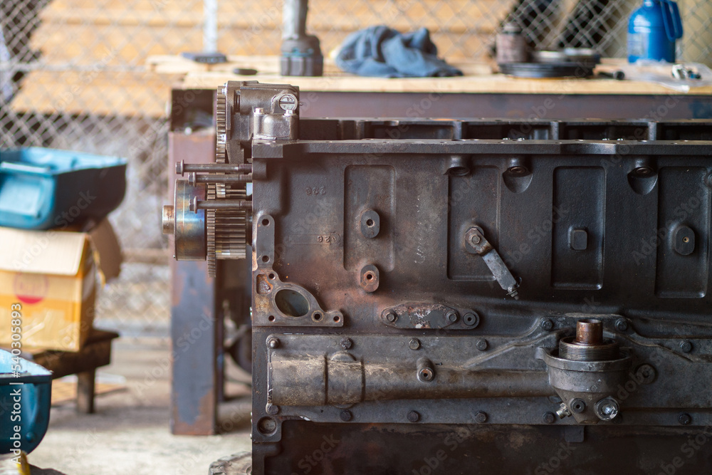 closedup of engine oil pump in workshop closedup of engine oil pump in workshop