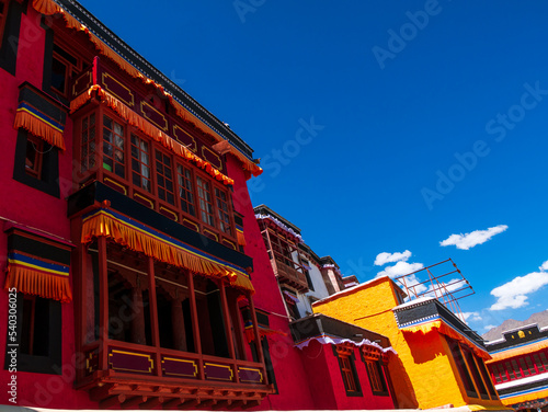 Interiors of Thikse Gompa or Thikse Monastery is the largest gompa in central Ladakh