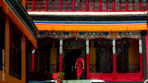 Unidentified buddhist monk at Thikse Gompa or Thikse Monastery photo