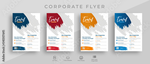 Travel business promotion poster or flyer template design ,tourism or summer holiday tour online marketing flyer, post or poster with abstract graphic background and logo. 