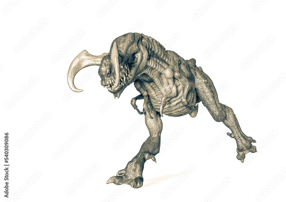 Fototapeta premium alien dinosaurs is charging in white background