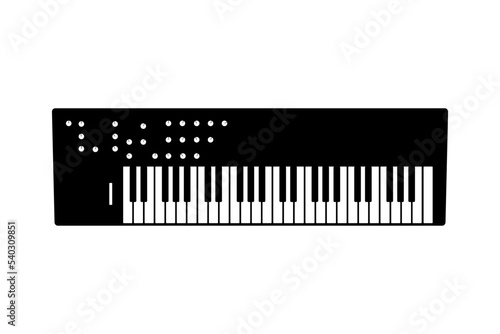 Synthesizer keyboard keys vector with knobs and modulation wheel