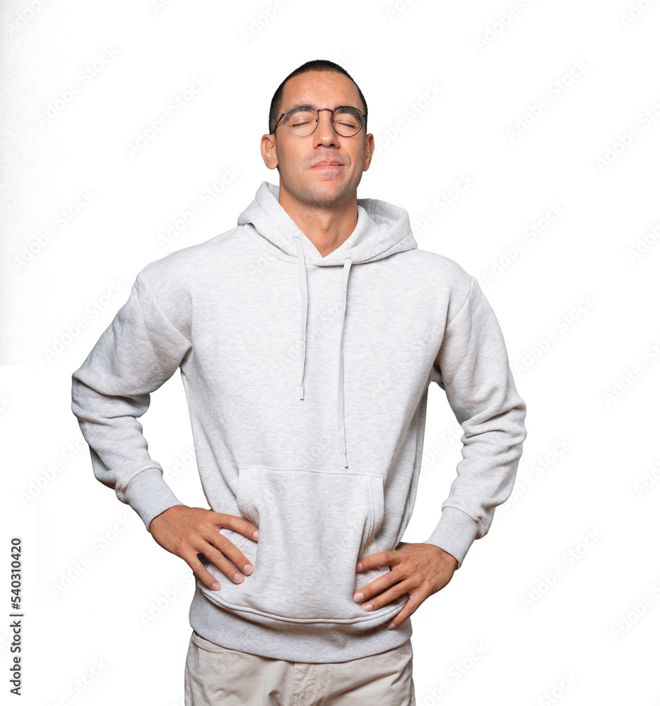 Quiet man making a relaxation gesture Quiet man making a relaxation gesture