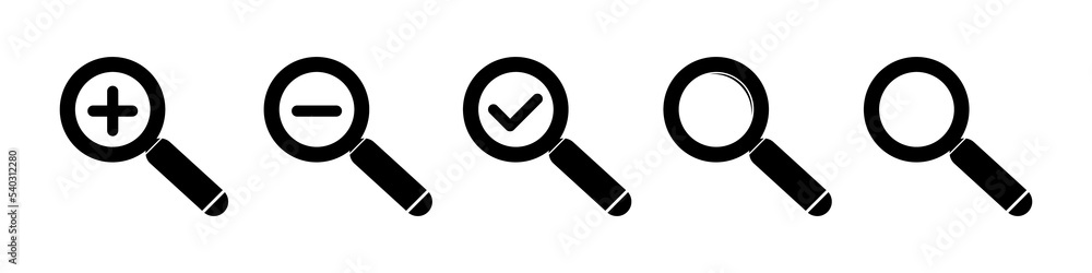 Loupe, Magnifying Glass Set - Different Black Isolated Icons Loupe, Magnifying Glass Set - Different Black Isolated Icons