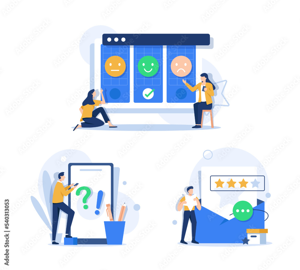 Feedback illustration,Characters filling survey form,User experiences concept