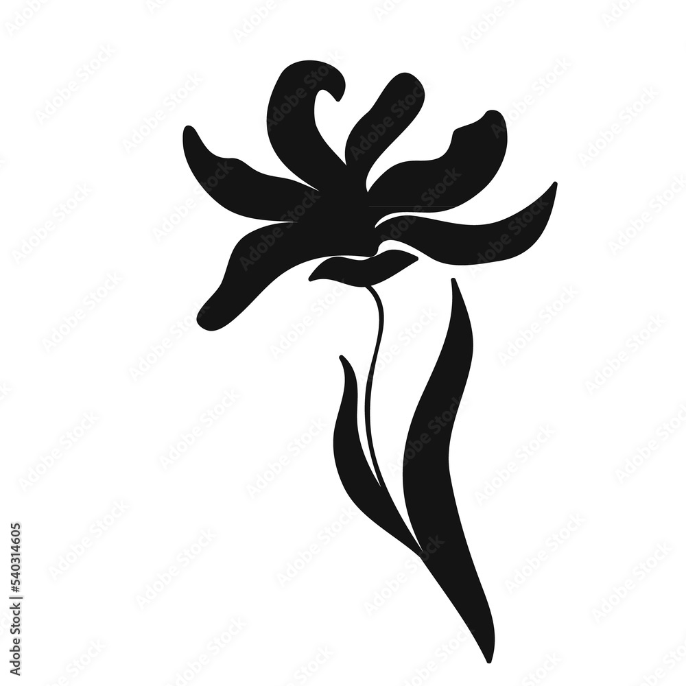 Wild Flower Silhouette. Hand Drawn Floral Illustration Wild Flower Silhouette. Hand Drawn Floral Illustration