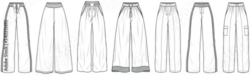 Winter Sweatpants Wide Leg Pants,  wide leg sports activewear Pant,  palazzo sport bottom, wide leg Sweatpants  Set Fashion Illustration, Vector, CAD, Technical Drawing, Flat Drawing, Template, Mockup