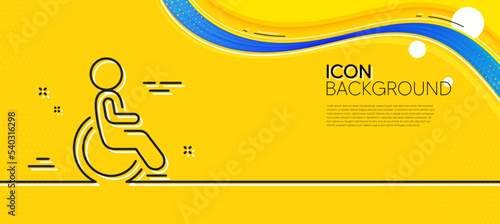 Disability person line icon. Abstract yellow background. Wheelchair user sign. Person transportation symbol. Minimal disability line icon. Wave banner concept. Vector