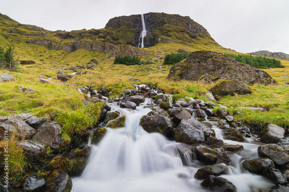 Landdscape of the Bjarnarfoss Waterfall (Snæfellsnes Peninsula, Iceland)
