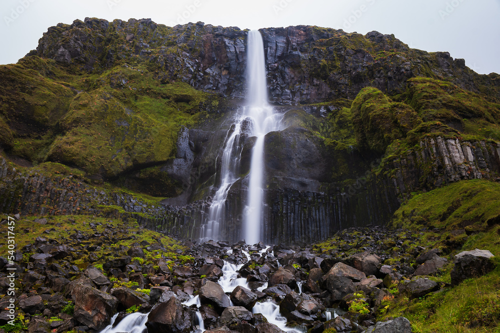 Landdscape of the Bjarnarfoss Waterfall (Snæfellsnes Peninsula, Iceland)