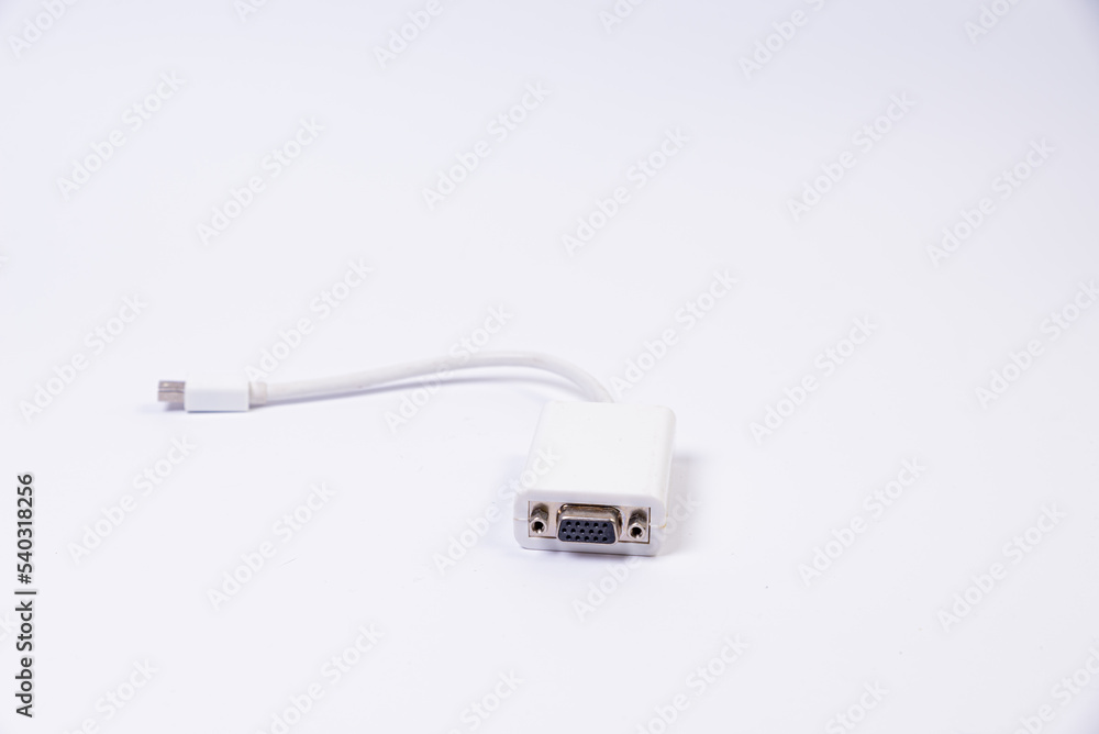 Fototapeta premium various converter cables adapters for computers and smartphones HDMI VGA USB DVI DP isolated on white