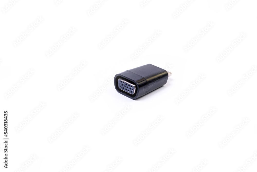 various converter cables adapters for computers and smartphones HDMI VGA USB DVI DP isolated on white various converter cables adapters for computers and smartphones HDMI VGA USB DVI DP isolated on white