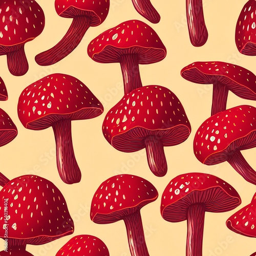 strawberry mushrooms, seamless pattern