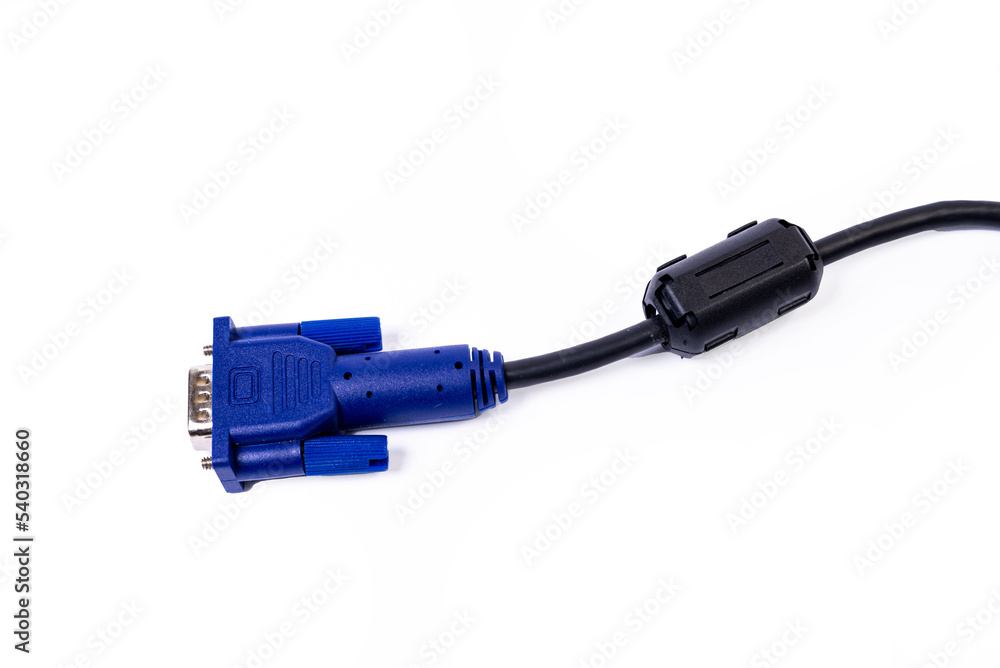 Close up of a ferrite bead inductor on cable on isolated white Close up of a ferrite bead inductor on cable on isolated white