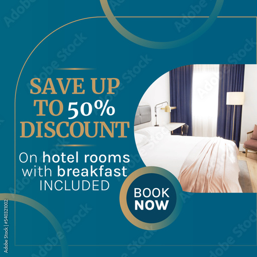 Hotel Room and Vacation discount offer post banner template