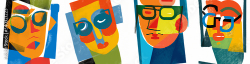 Panel kuchenny z motywem Series of abstract human faces, cubist art style