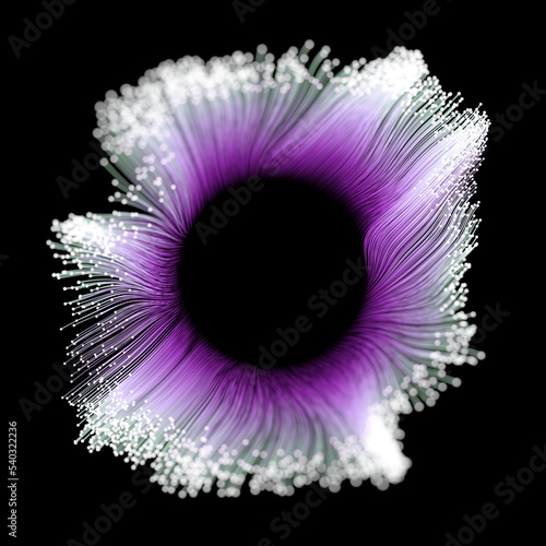 Flowing particles on black background. Illustration.