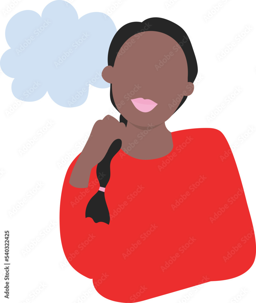 Young Black Woman Thinking with Cloud Icon Remembering Concept illustration Young Black Woman Thinking with Cloud Icon Remembering Concept illustration