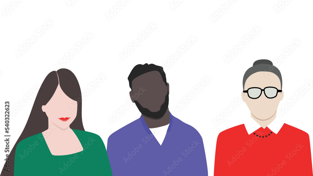 Group of workers Diverse Three people White background Vector Group of workers Diverse Three people White background Vector