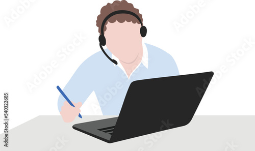 Business Agent With Headset Taking Notes while on a remote Meeting