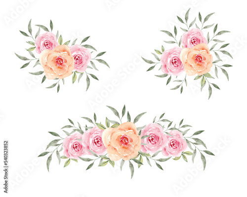 Vintage floral pink roses isolated set
