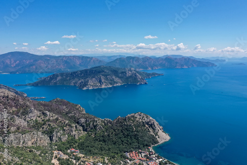 Marmaris Turunc mountains and coasts from top, aerial photography drone view