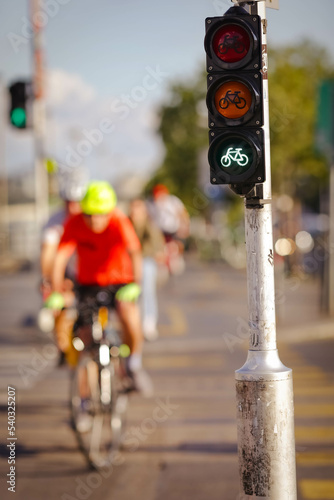 The cyclist's traffic light is green 